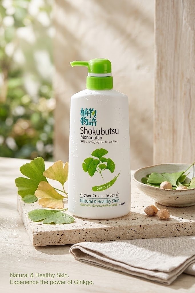 Shokubutsu Monogatari Ginkgo Natural & Healthy Skin Shower Cream -500ml