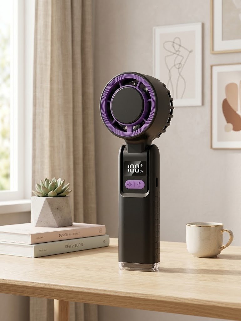 K801 Portable Handheld Rechargeable Mini Fan with Digital Display