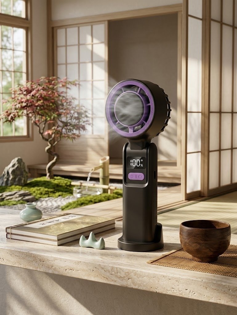 K801 Portable Handheld Rechargeable Mini Fan with Digital Display