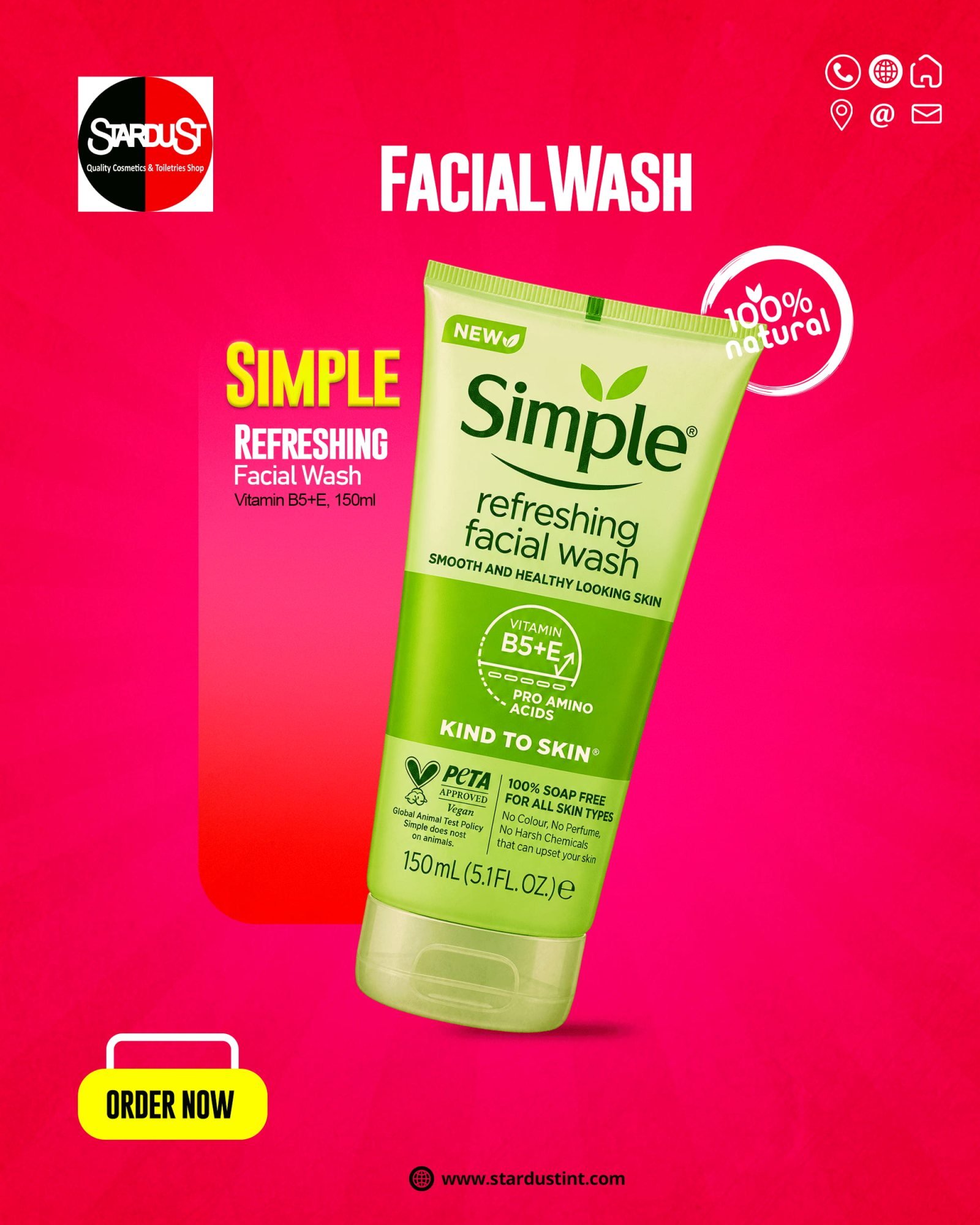 Simple Kind to Skin Refreshing Facial Wash with Vitamin B5 + E (150ml)